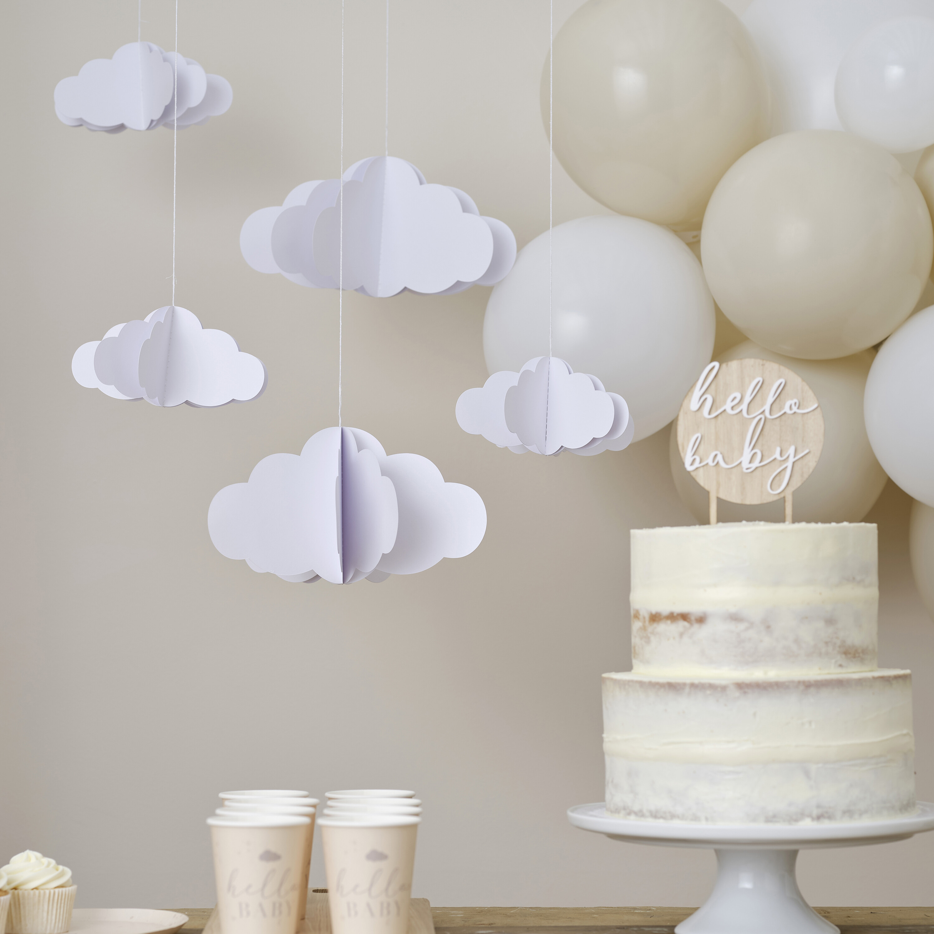 White 3D Hanging Cloud Decorations