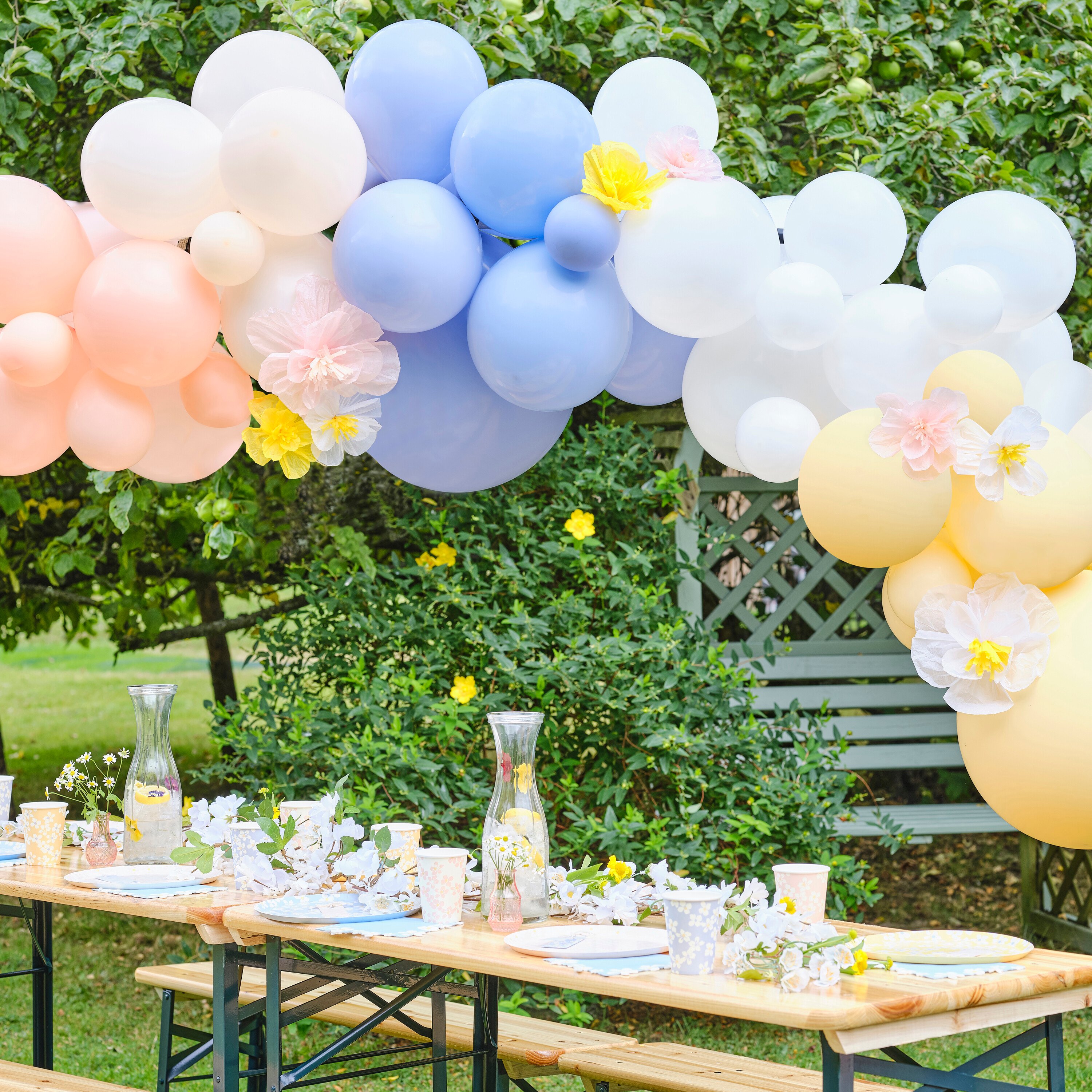 Pastel Balloon Arch with Tissue Paper Flowers | Ginger Ray