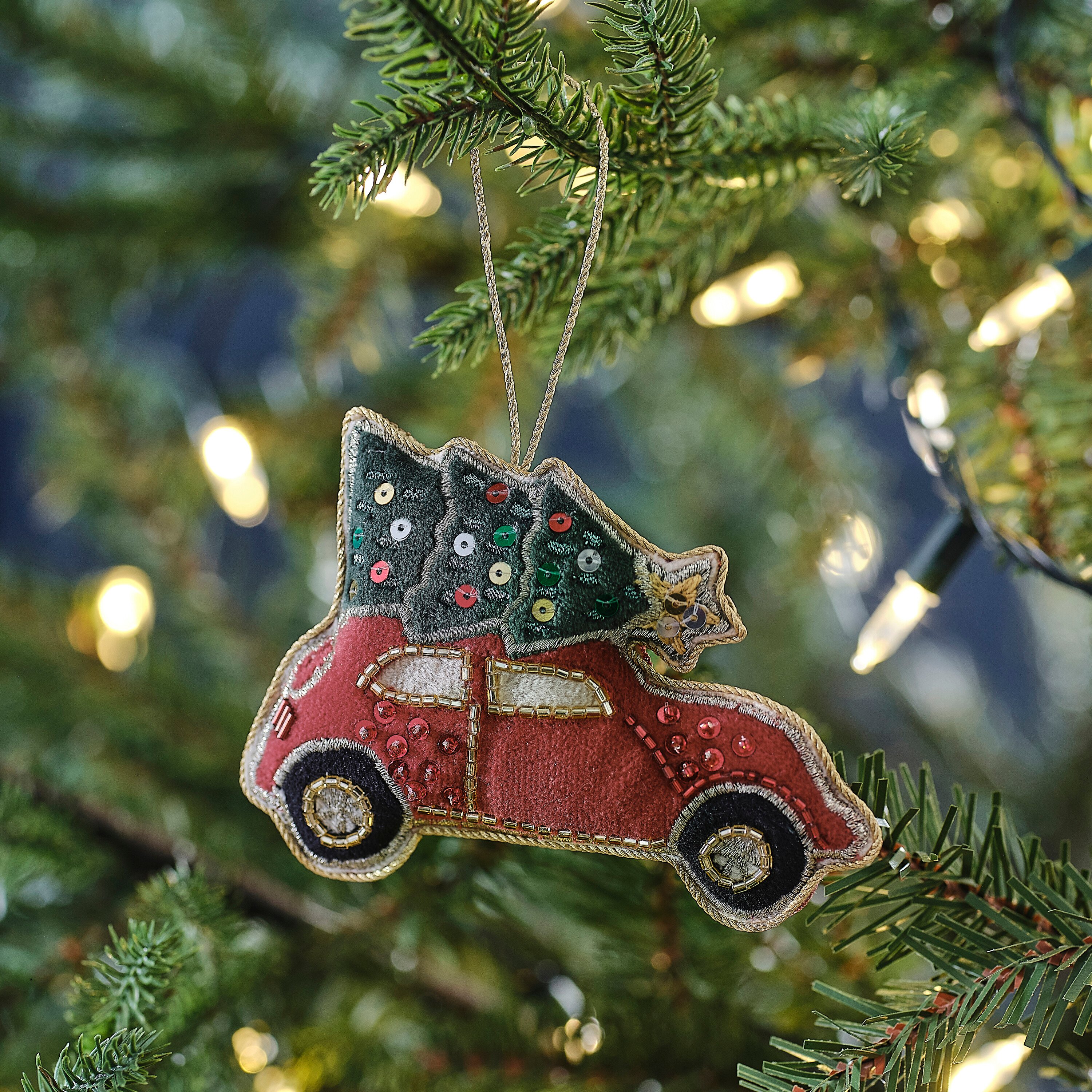 Red Velvet Car Hanging Christmas Tree Decoration | Ginger Ray