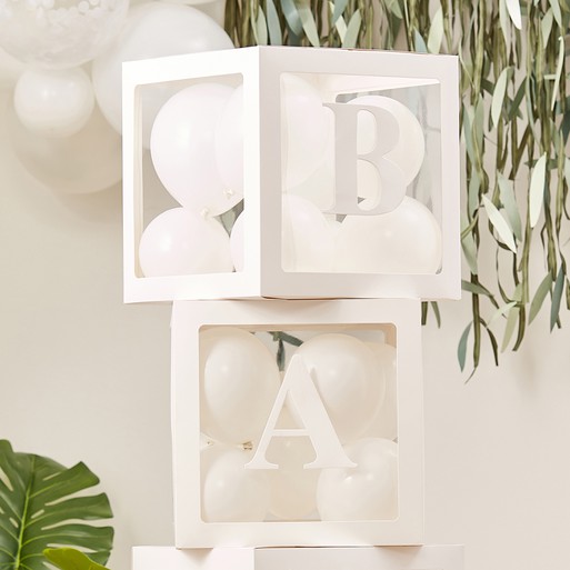 Pop up baby blocks to fill with white balloons | Ginger Ray
