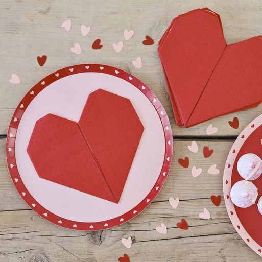 Red Origami Paper Heart Napkins | Ginger Ray