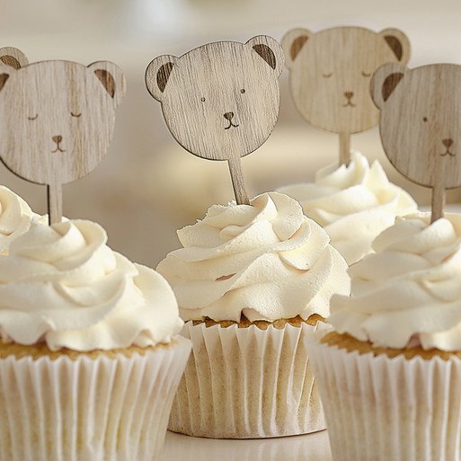 Teddy Bear Cupcake Toppers, Mini Gender Reveal